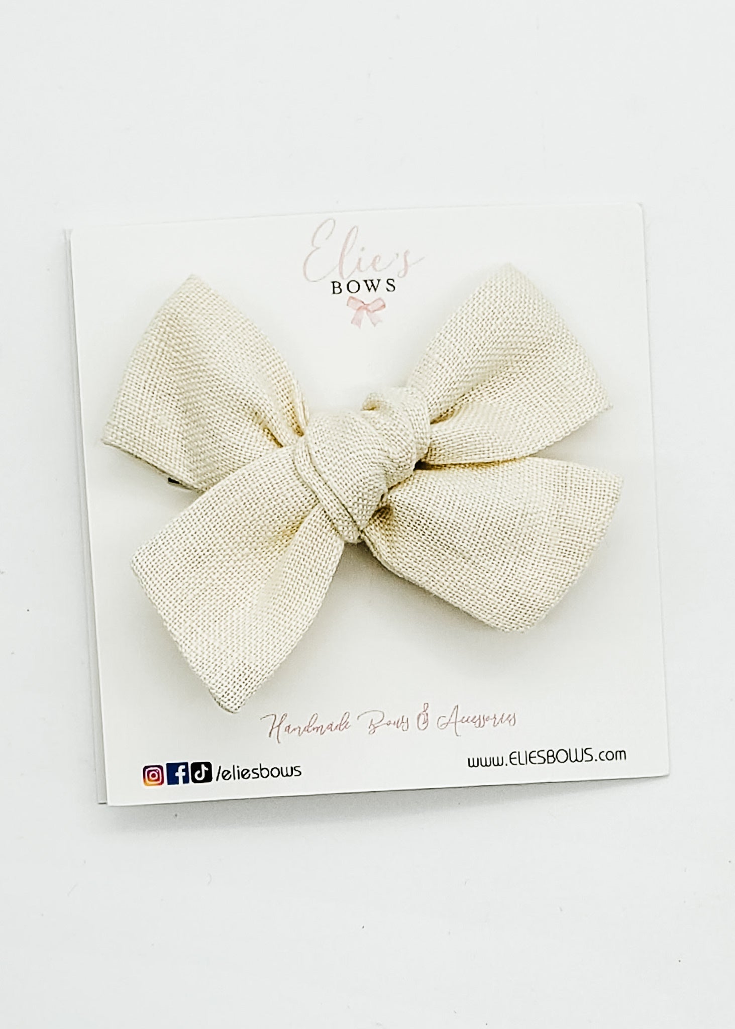 Beige Linen - Elie Fabric Bow - 3.2"-Bows-Elie’s Bows