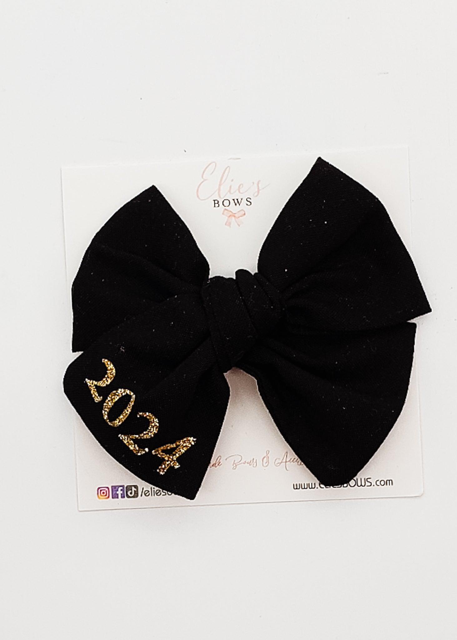 Black Personalized - Elie Fabric Bow - 3.5" (please include name in notes)-Bows-Elie’s Bows
