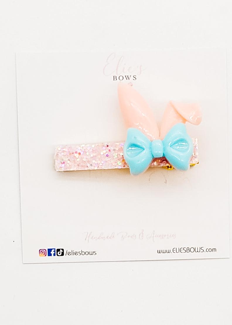 Blue Bunny Bow - Bar Clip - 6cm-Snap Clips-Elie’s Bows