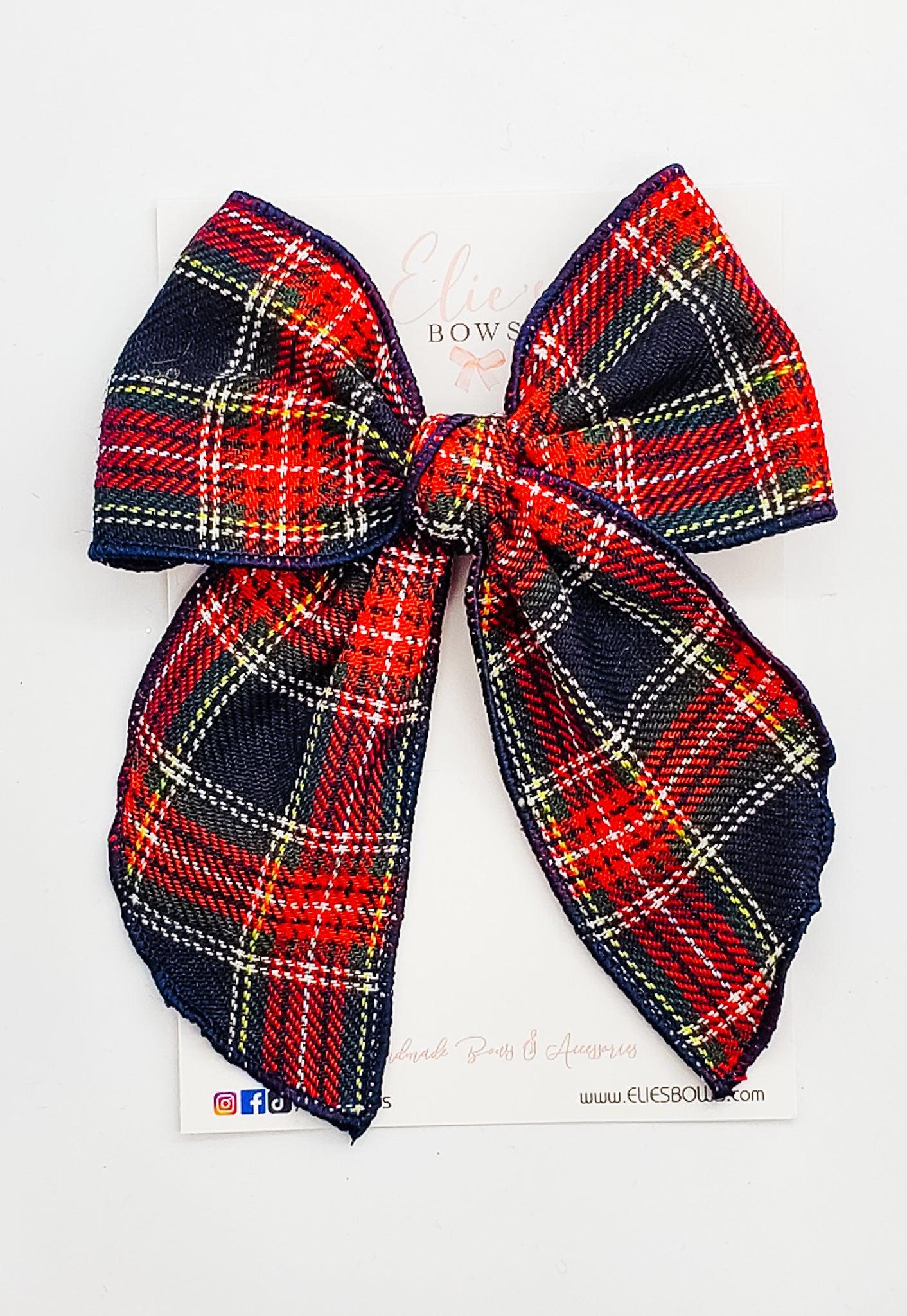 Blue Plaid - Charlotte Bow - 4.5"-Charlotte-Elie’s Bows