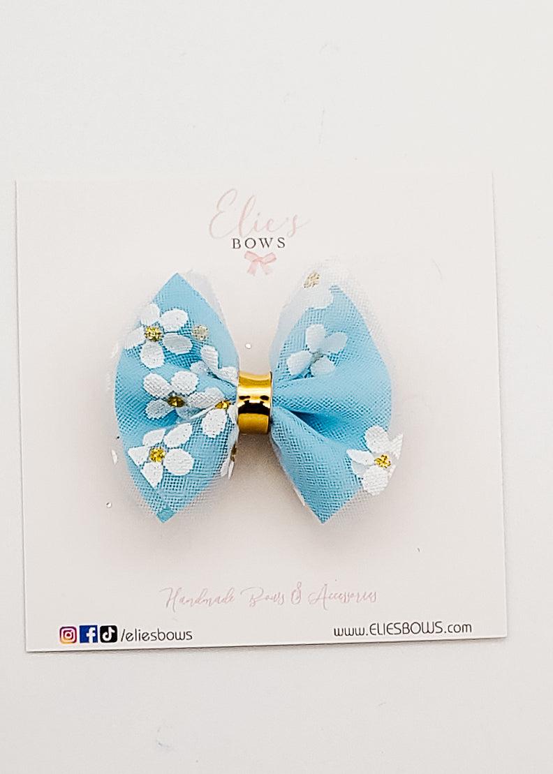 Blue Tulle Flower - Pixie Bow - 2-Bows-Elie’s Bows