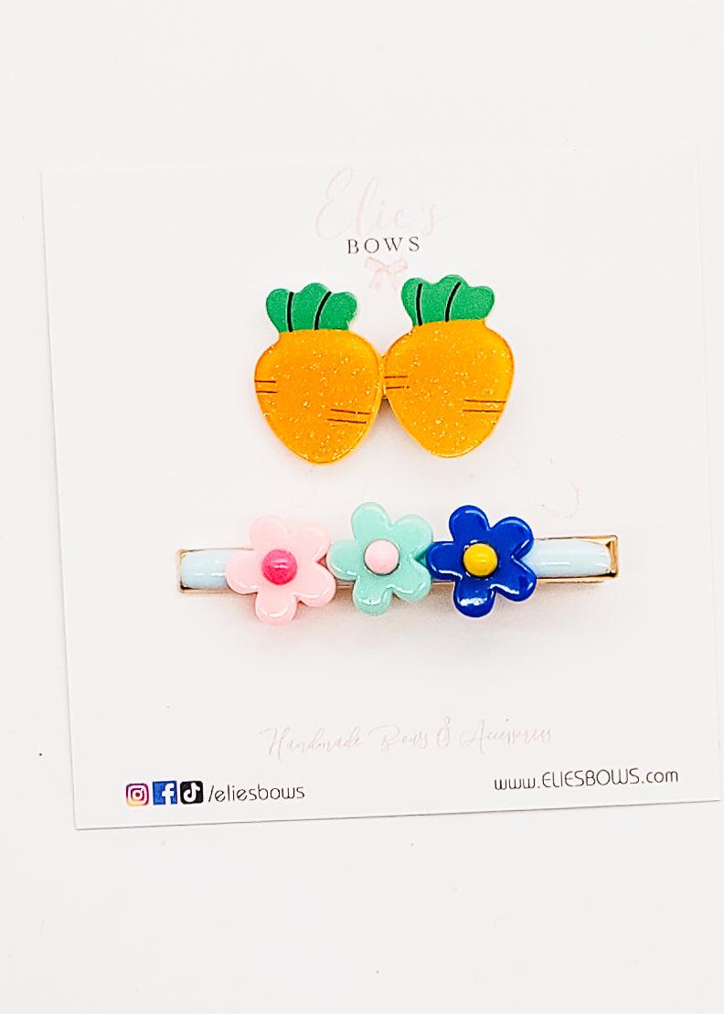 Carrots & Flowers - Bar Clip Set-Snap Clips-Elie’s Bows