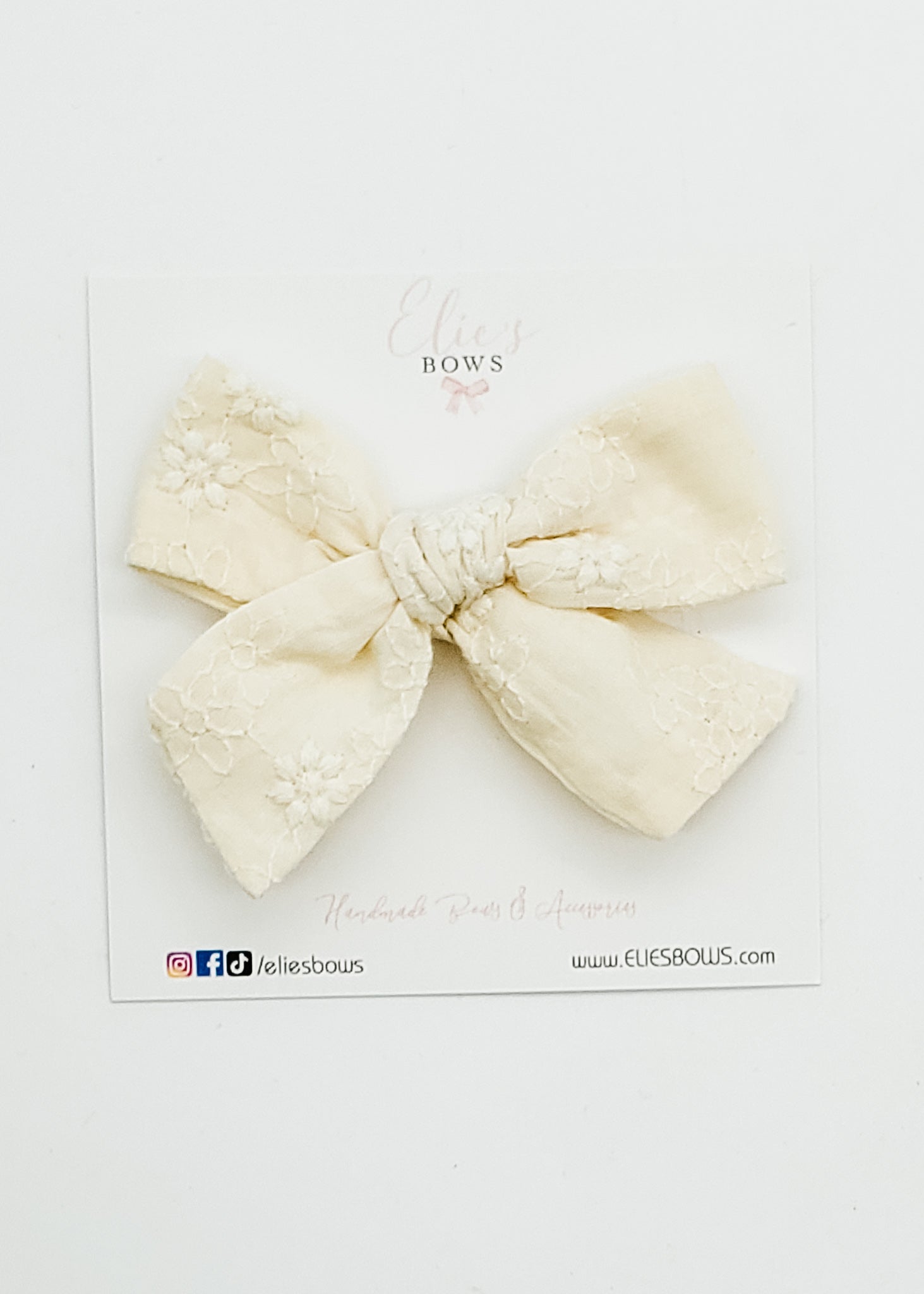 Cream Lace - Elie Fabric Bow - 3.2"-Bows-Elie’s Bows
