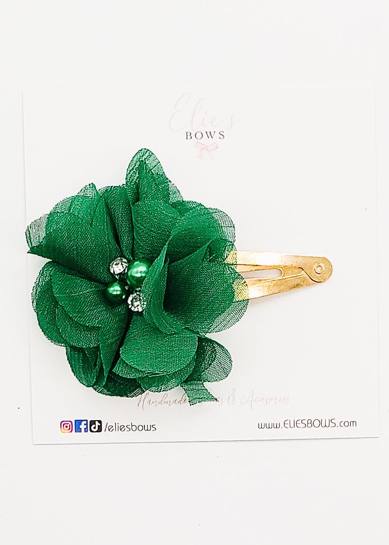 Dark Green Flower - Snap Clip - 7 cm-Snap Clips-Elie’s Bows