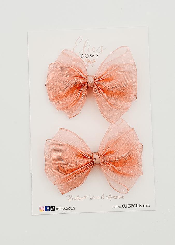 Dusty Pink Chiffon - Pigtails - 3.2"-Pigtails-Elie’s Bows