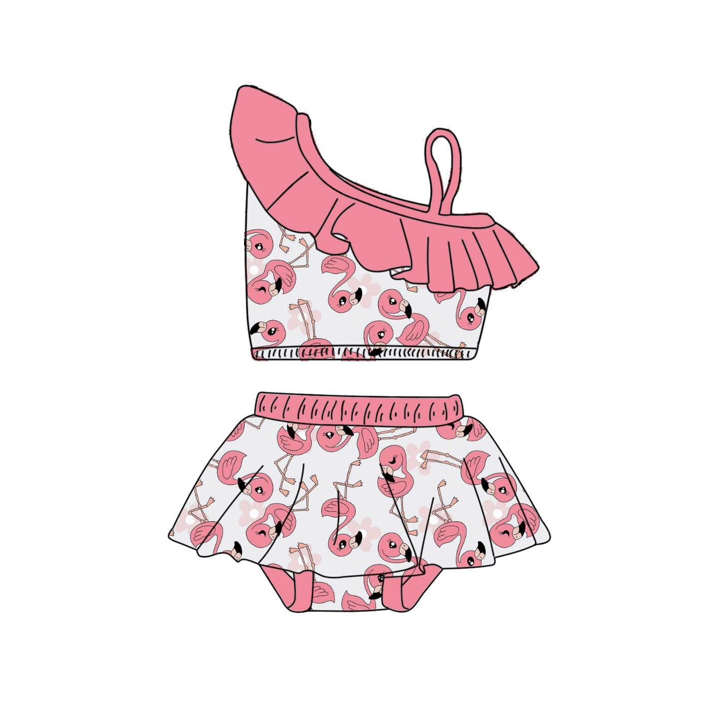 Flamingo & Flowers - 2 Piece bathing suit PRE-ORDER-Bathing suits-Elie’s Bows