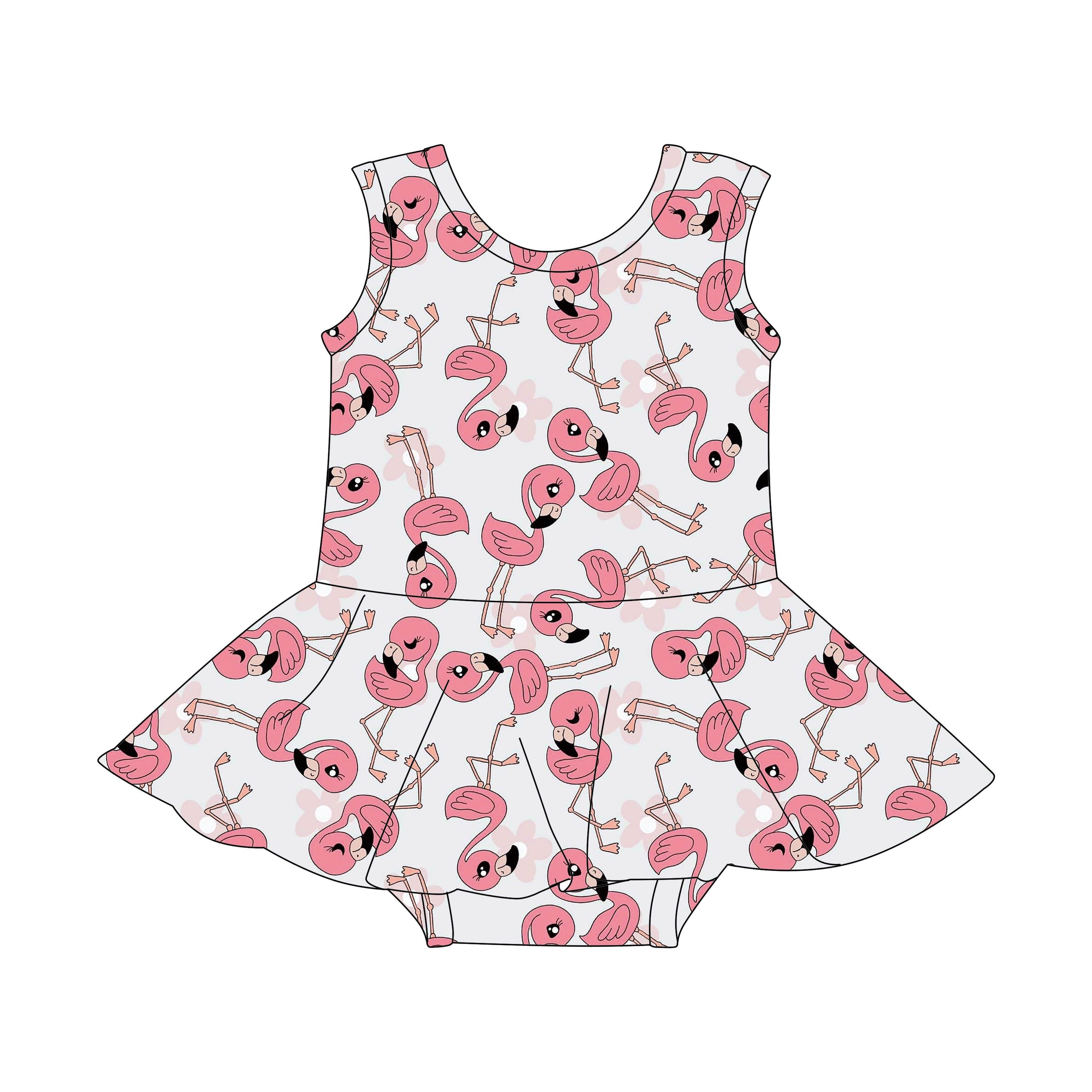 Flamingo & Flowers - One Piece Skirt Bathing Suit PRE-ORDER-Bathing suits-Elie’s Bows