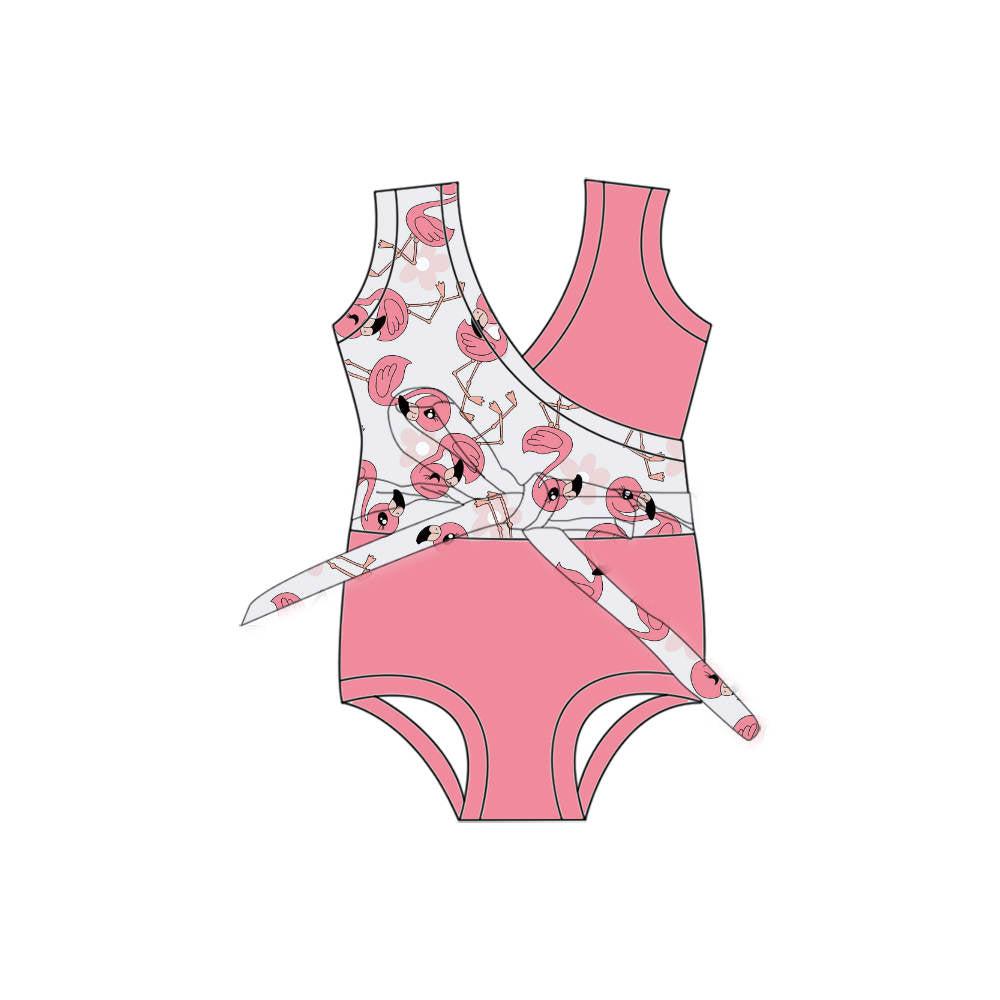 Flamingo & Flowers - One Piece Twist Bathing Suit PRE-ORDER-Bathing suits-Elie’s Bows
