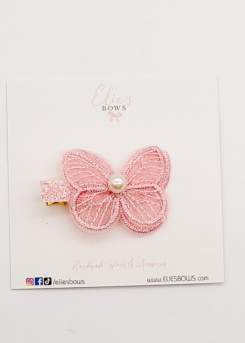 Pink Butterfly - Bar Clip - 4cm-Snap Clips-Elie’s Bows