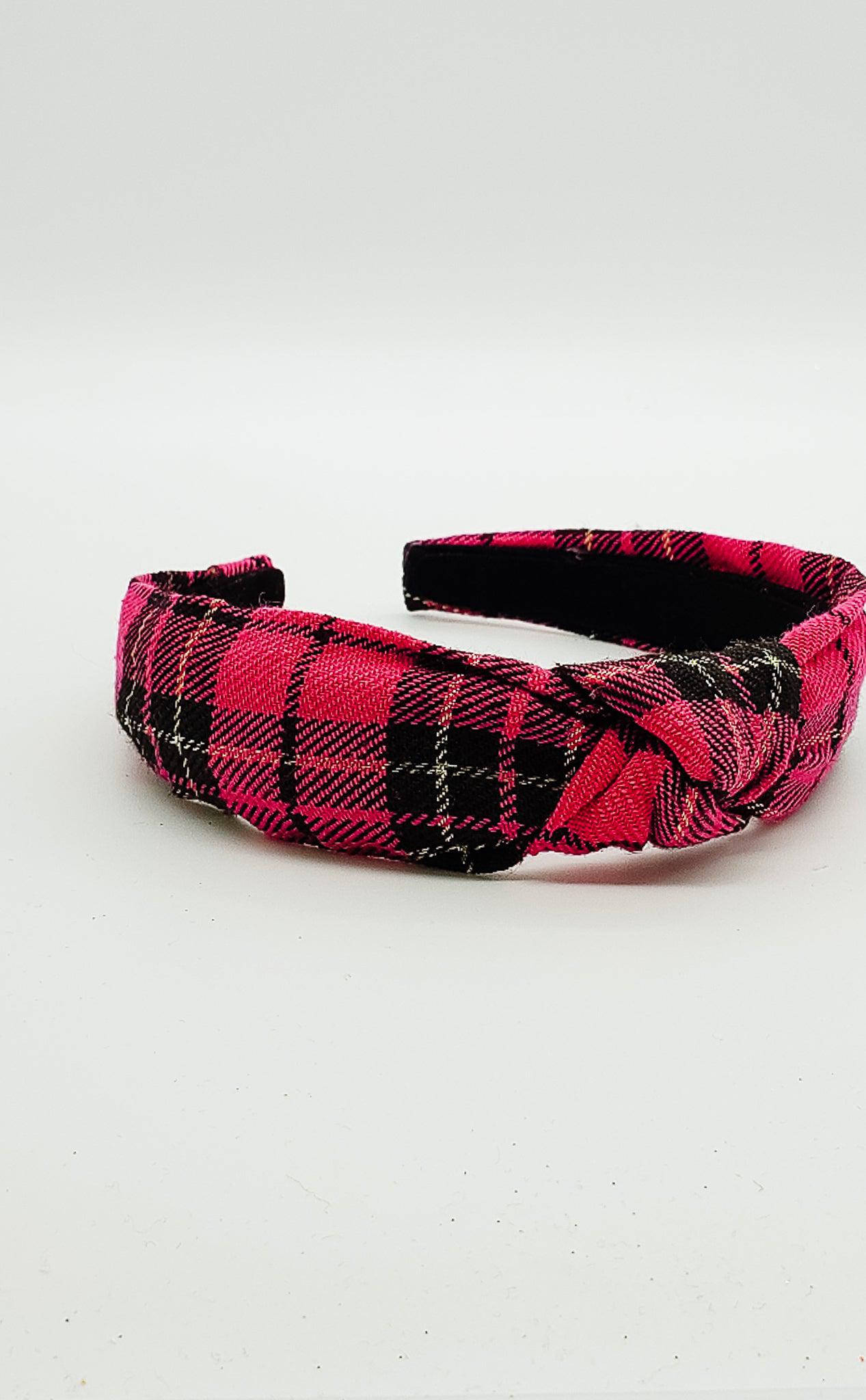 Pink Plaid - Hard Headband-Headband-Elie’s Bows