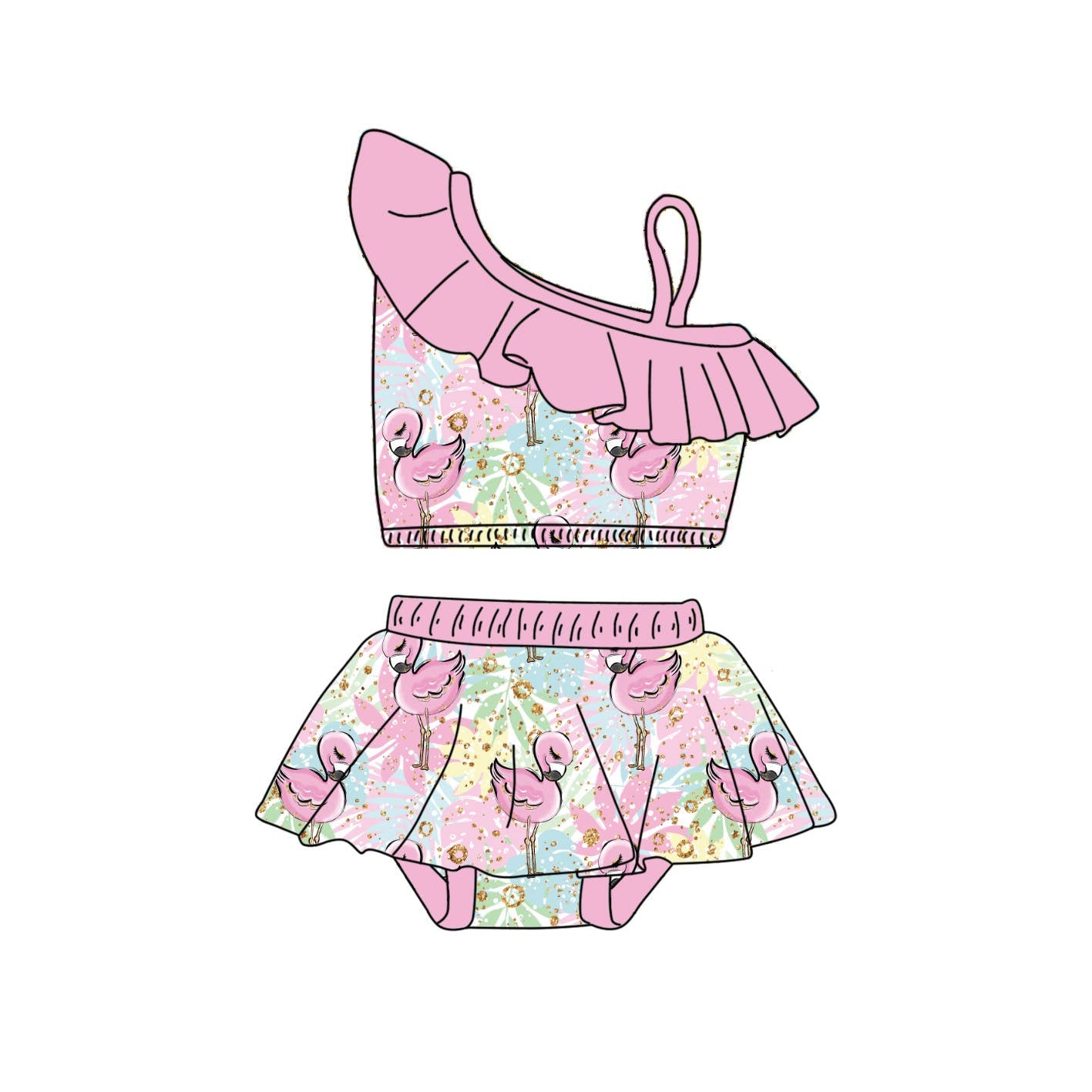 Pretty Flamingo - 2 Piece bathing suit PRE-ORDER-Bathing suits-Elie’s Bows