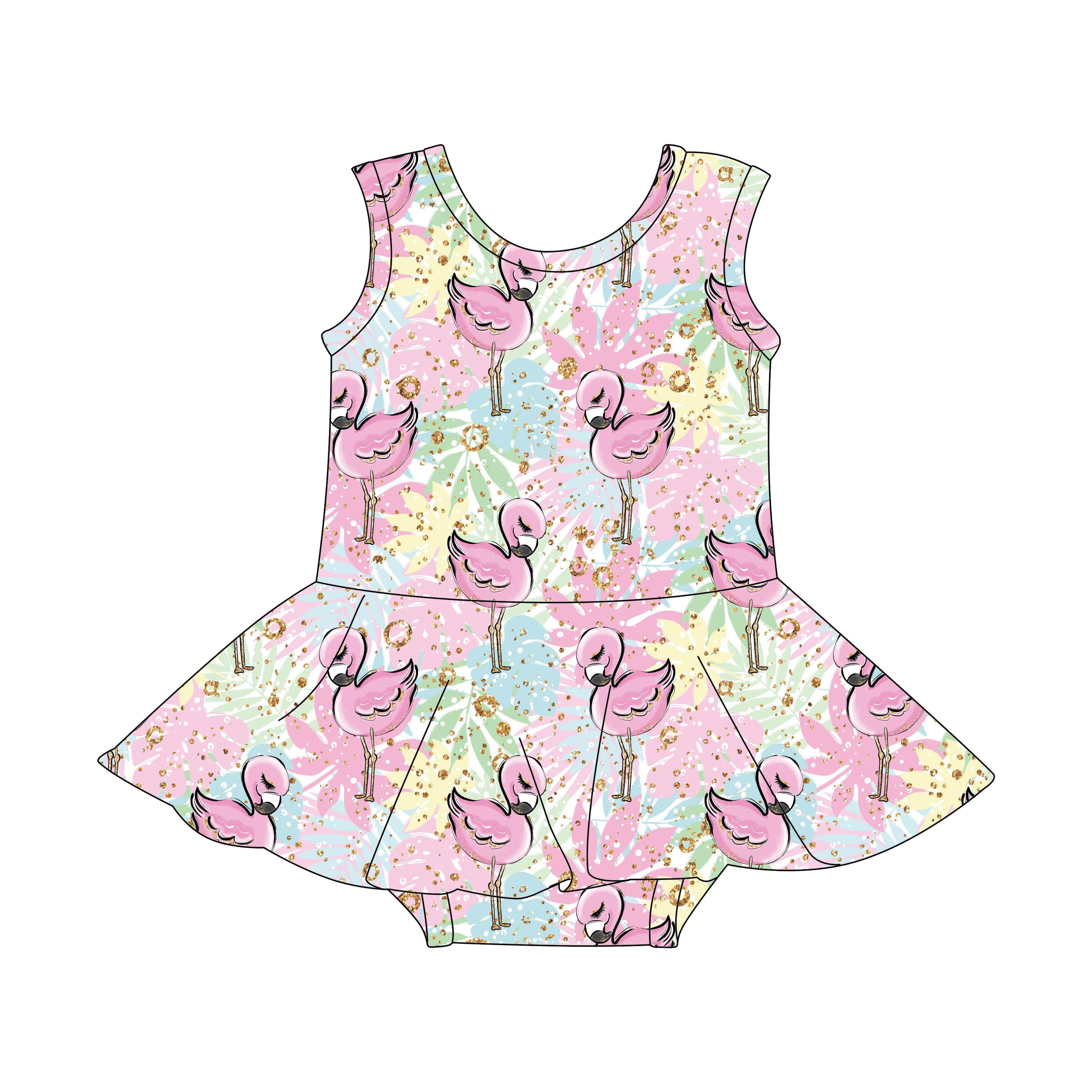 Pretty Flamingo - One Piece Skirt Bathing Suit PRE-ORDER-Bathing suits-Elie’s Bows