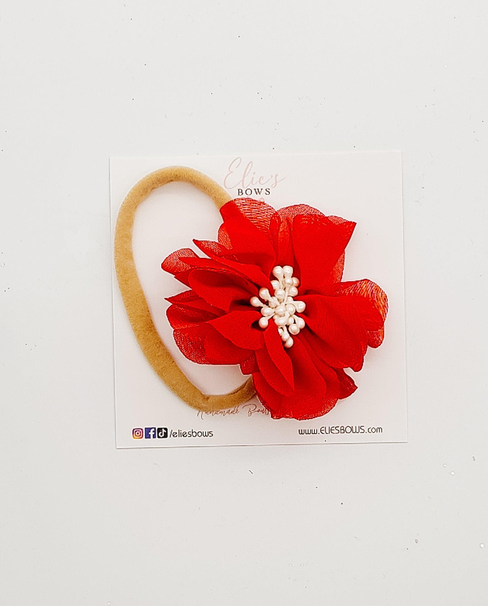 Red Flower - Floral Headband-Headband-Elie’s Bows