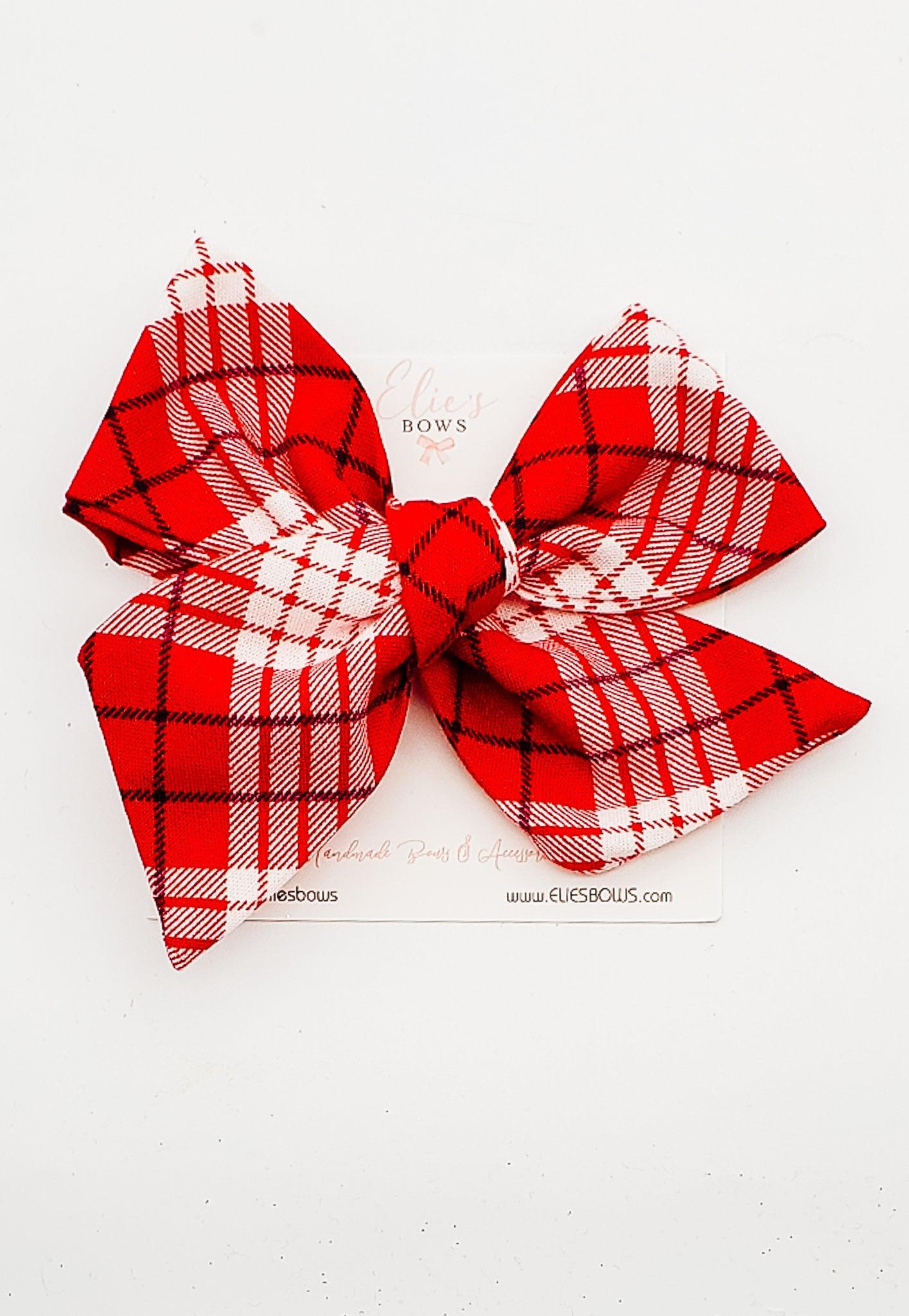 Red & White Plaid - Elie Fabric Bow - 5"-Bows-Elie’s Bows