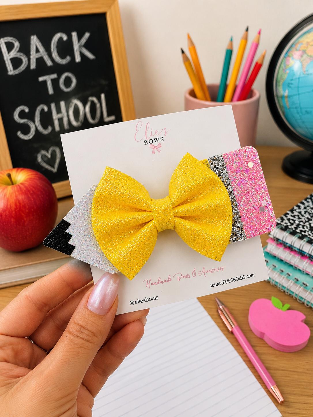 Yellow Pencil Bow - 5"