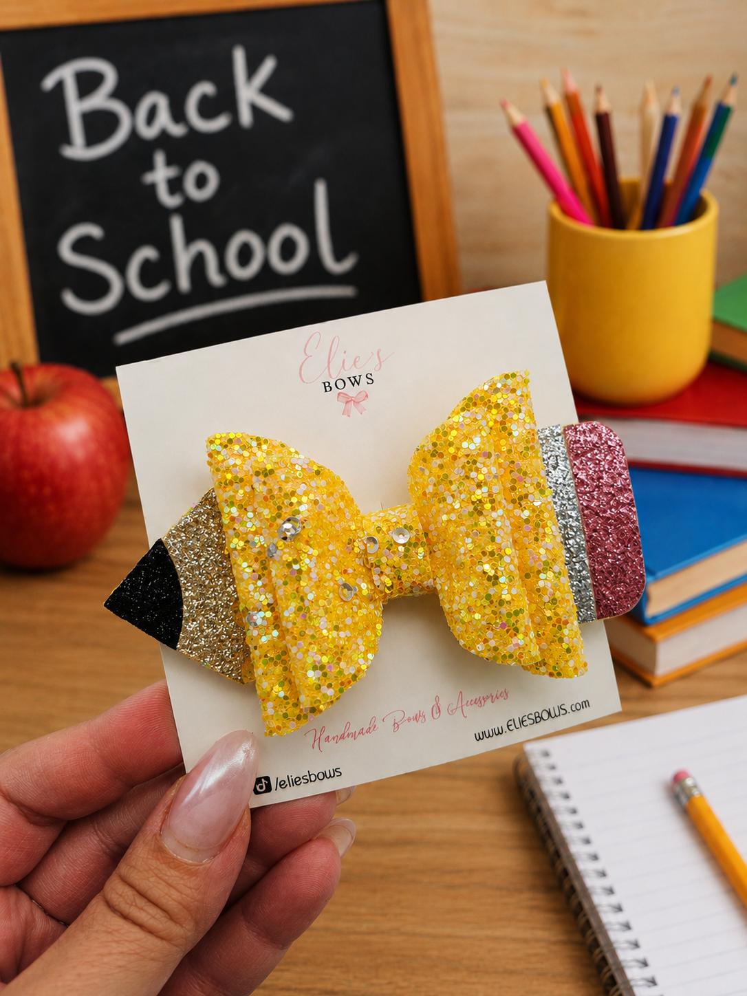Glitter Pencil Bow - 4"