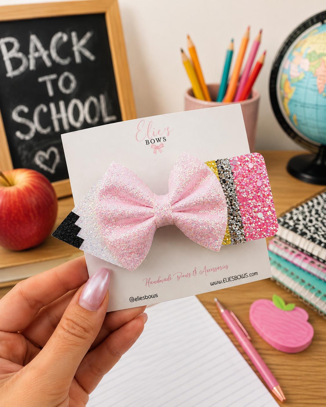 Pink Pencil Bow - 5"