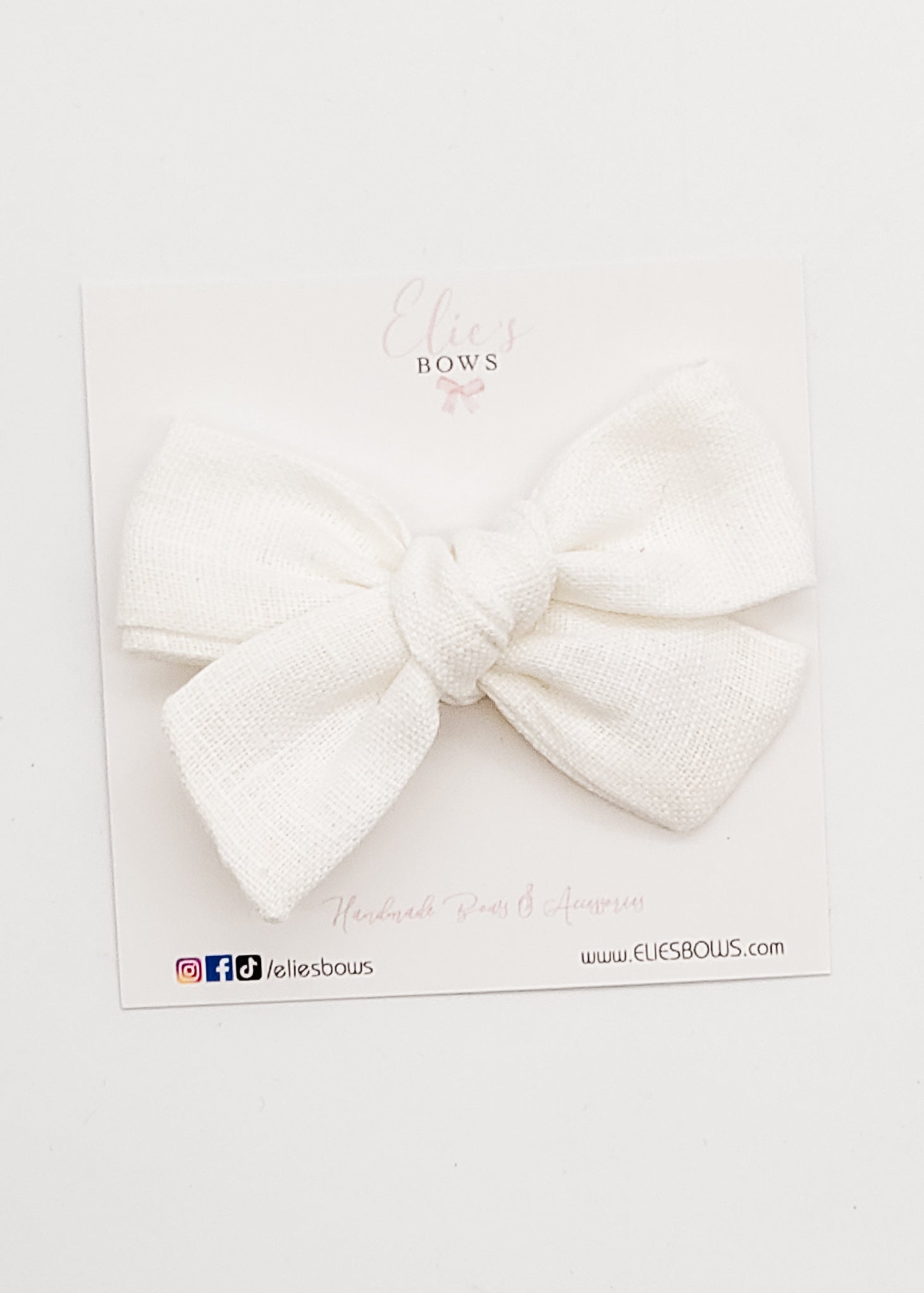 White Linen - Elie Fabric Bow - 3.2"-Bows-Elie’s Bows