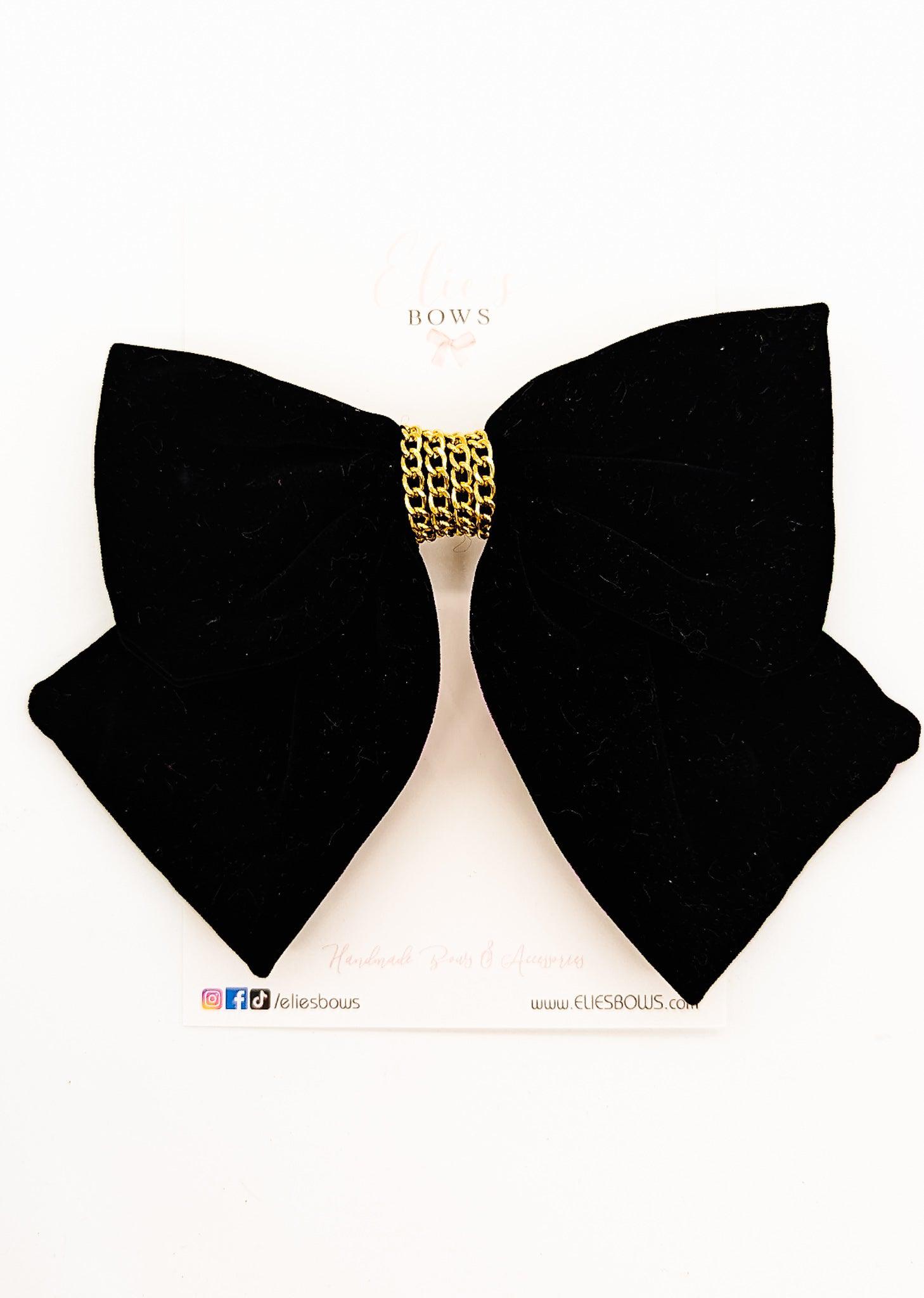 Black Velour Bow - 6"-Barette Bows-Elie’s Bows