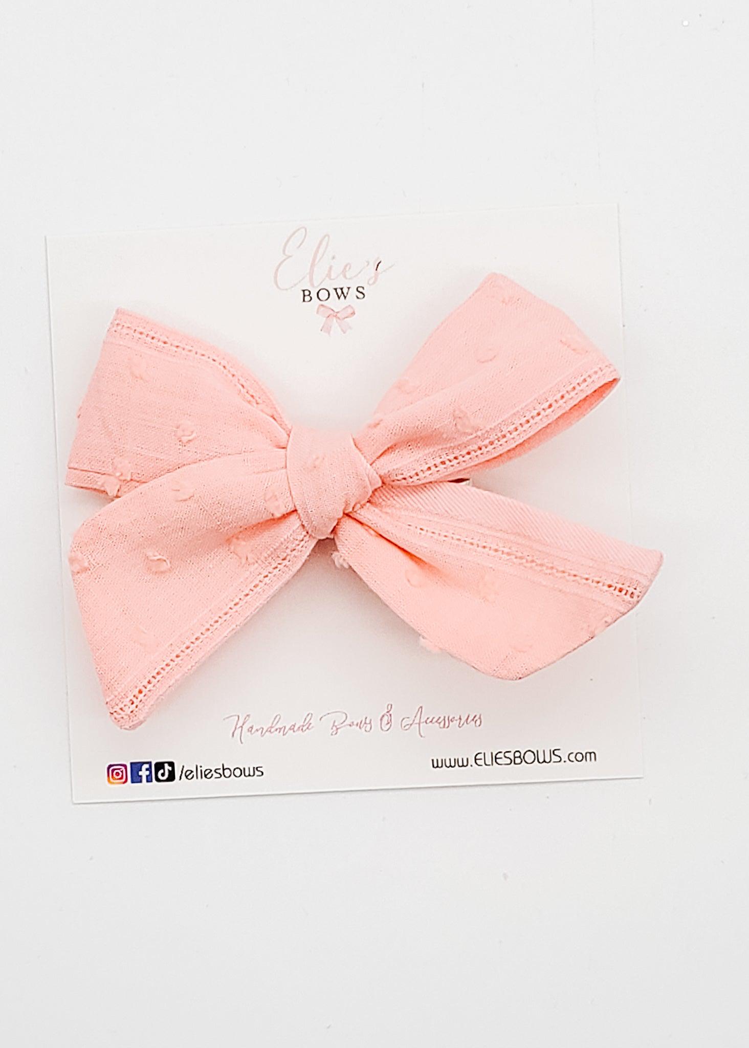 Coral Poplin - Mini Elie - Fabric Bow - 3.2"-Bows-Elie’s Bows