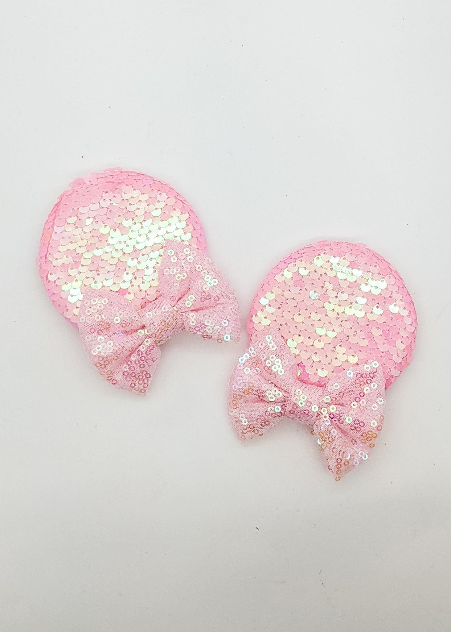 Pink Sequence Mouse Ears - Pigtails - 3"-Pigtails-Elie’s Bows