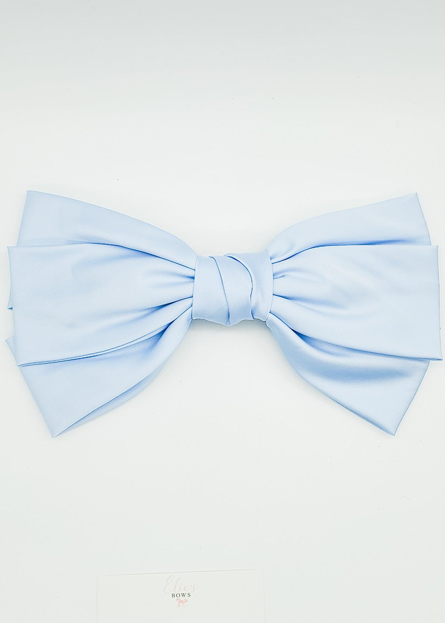 Sky Blue Satin Barrette Bow - 9.5"-Bows-Elie’s Bows